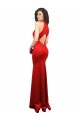 Cheap Halter Neck keyhole Front Back Long Stretch Satin Prom Dress