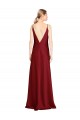 Cheap Floor Length Deep V-Back Stretch Satin Prom Dress with Front Slit