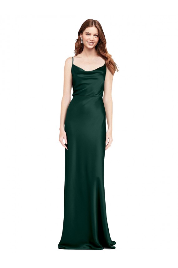 Cheap Fitted Cowl Neck Long Stretch Satin Slip Prom Dress with V-Back
