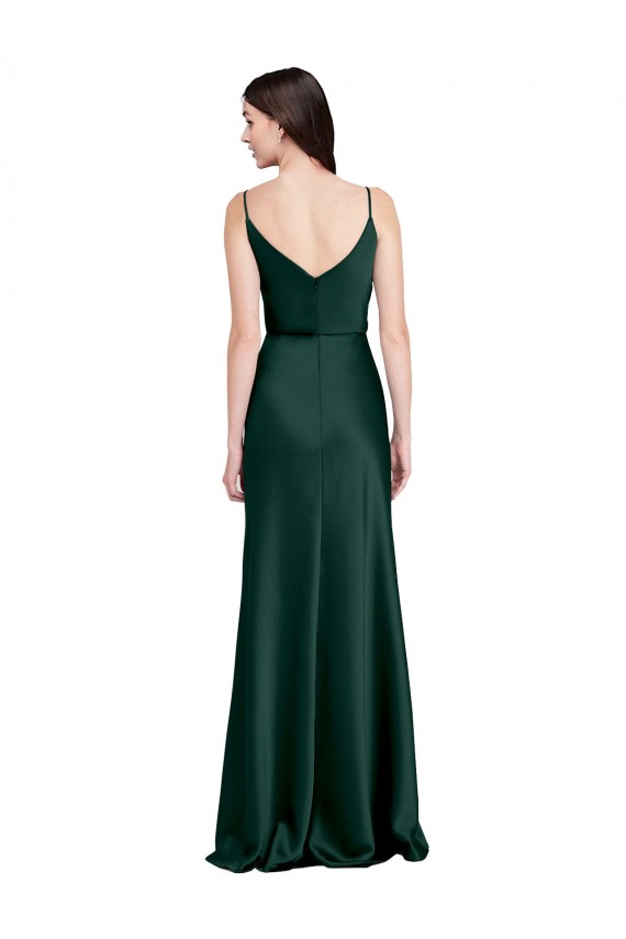 Cheap Fitted Cowl Neck Long Stretch Satin Slip Prom Dress with V-Back
