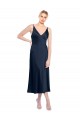 Cheap V-Neck Midi Length Short Stretch Satin Cocktail Prom Dress / Homecoming Dress V-Back