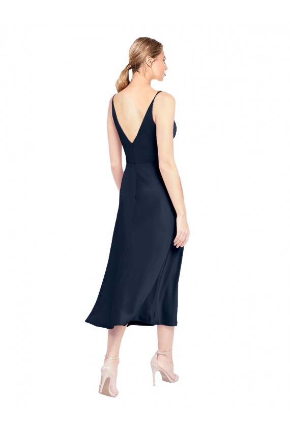 Cheap V-Neck Midi Length Short Stretch Satin Cocktail Prom Dress / Homecoming Dress V-Back