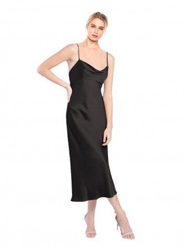 Cheap Cowl Neck Midi Length Short Stretch Satin Slip Cocktail Prom Dress / Homecoming Dress