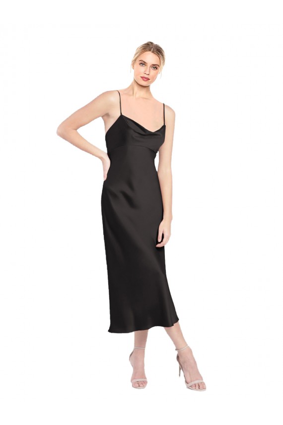 Cheap Cowl Neck Midi Length Short Stretch Satin Slip Cocktail Prom Dress / Homecoming Dress