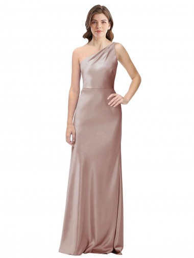 Cheap One Shoulder Black-Tie Floor Length Long Stretch Satin Prom Dress