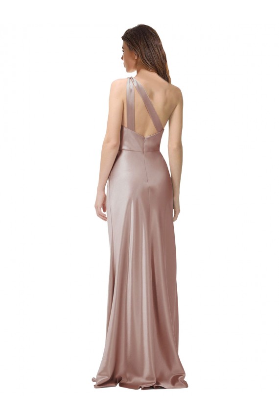 Cheap One Shoulder Black-Tie Floor Length Long Stretch Satin Prom Dress