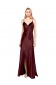 Cheap Sleek Spaghetti Straps V-Neck Stretch Satin Prom Dress with Center Front Slit