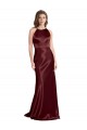 Cheap High Neck Halter Long Sleeveless Stretch Satin Prom Dress with Strappy Back