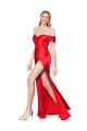 Cheap High Neck Off the Shoulder Stretch Satin Prom Dress with High Slit