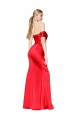 Cheap High Neck Off the Shoulder Stretch Satin Prom Dress with High Slit