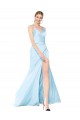 Cheap Double Straps V-Neck Sleeveless Stretch Satin Prom Dress with High Slit