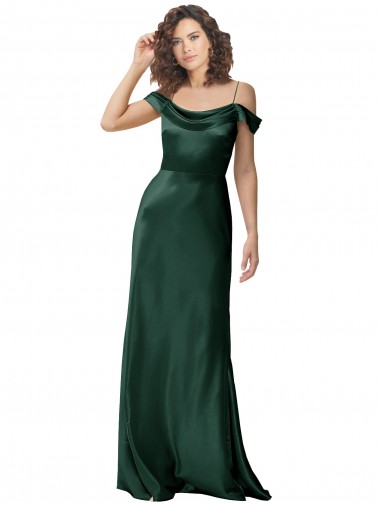 Cheap Off the Shoulder Sleeves Long Stretch Satin Prom Dress with Pleated Draped Neckline