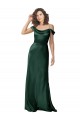 Cheap Off the Shoulder Sleeves Long Stretch Satin Prom Dress with Pleated Draped Neckline
