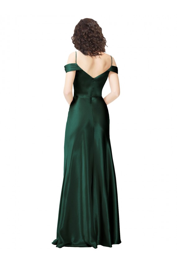 Cheap Off the Shoulder Sleeves Long Stretch Satin Prom Dress with Pleated Draped Neckline