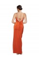 Cheap Front Cowl Neck Long Floor Length Stretch Satin Prom Dress with High Side Split