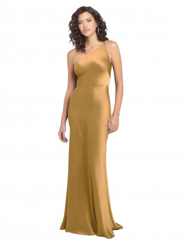 Cheap One Shoulder Long Floor Length Stretch Satin Slip Prom Dress