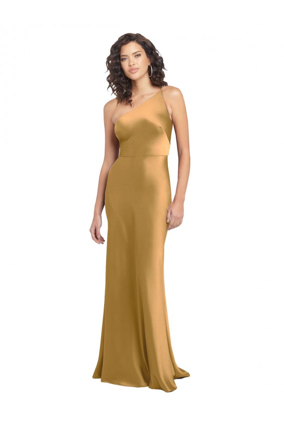 Cheap One Shoulder Long Floor Length Stretch Satin Slip Prom Dress