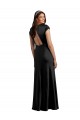 Cheap Plunging V-Neck Cap Cleeves Long Stretch Satin Prom Dress with Keyhole Back