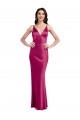 Cheap V-Neck Spaghetti Straps Slim Stretch Satin Prom Dress with Low Scoop Back