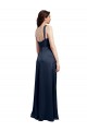 Cheap Cowl Neck Soft Long Stretch Satin Prom Dress with Side Slit and Pleated Straps