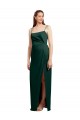 Cheap Sleek Straight Neckline Long Wrap Stretch Satin Prom Dress with Angled Pleats