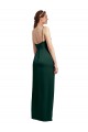 Cheap Sleek Straight Neckline Long Wrap Stretch Satin Prom Dress with Angled Pleats