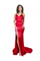 Cheap Mermaid Open Back Long Stretch Satin Prom Dress with High Slit