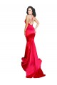 Cheap Mermaid Open Back Long Stretch Satin Prom Dress with High Slit