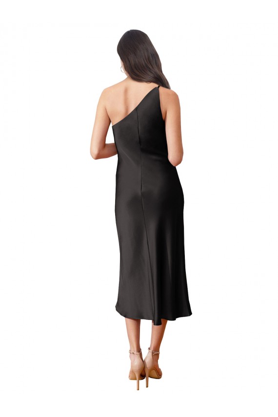 Cheap Sleek One Shoulder Midi Length Short Stretch Satin Slip Cocktail Prom Dress / Homecoming Dress