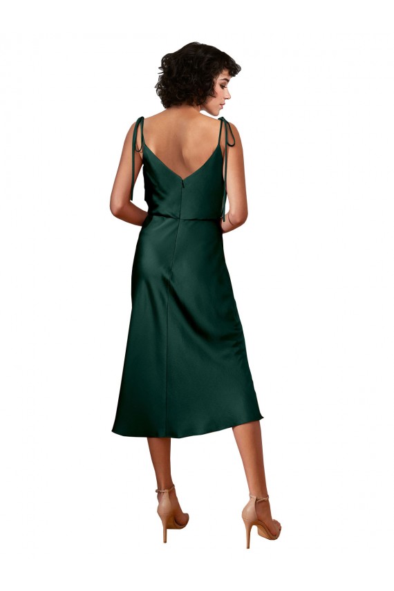Cheap Spaghetti Straps Tie Shoulders Cowl Neck Short Midi Length Stretch Satin Cocktail Prom Dress / Homecoming Dress