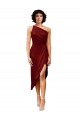Cheap One Shoulder Midi Length Short Stretch Satin Wrap Style Cocktail Prom Dress / Homecoming Dress