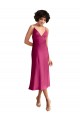 Cheap Midi Length V-Neck Short Stretch Satin Cocktail Prom Dress / Homecoming Dress with Low Scoop Back