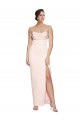 Cheap Cowl Neck Strapless Stretch Satin Prom Dress with High Split