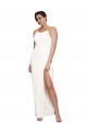 Cheap High Neck Stretch Satin Prom Dress with Low Back and Side Slit
