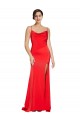 Cheap Low Back Cowl Neck Stretch Satin Prom Dress with High Side Slit