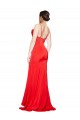 Cheap Low Back Cowl Neck Stretch Satin Prom Dress with High Side Slit