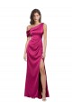 Cheap Off the Shoulder Short Sleeves Stretch Satin Prom Dress with Side Slit