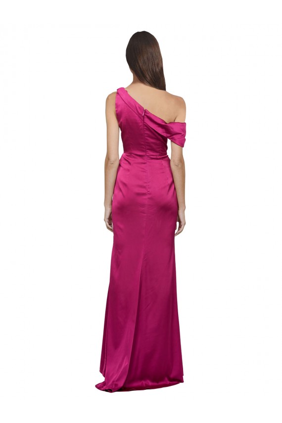 Cheap Off the Shoulder Short Sleeves Stretch Satin Prom Dress with Side Slit