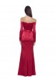 Cheap Long Sleeves Off the Shoulder Stretch Satin Prom Dress with High Side Split