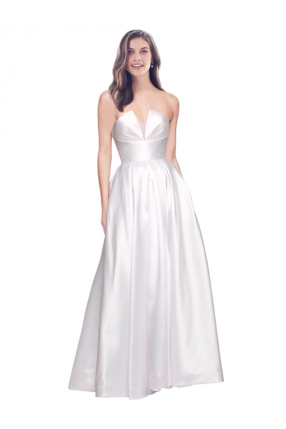 Cheap Full Length Strapless V-Cutout Stretch Satin Prom Dress