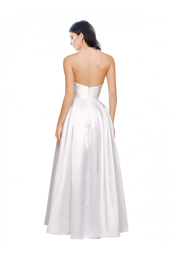 Cheap Full Length Strapless V-Cutout Stretch Satin Prom Dress