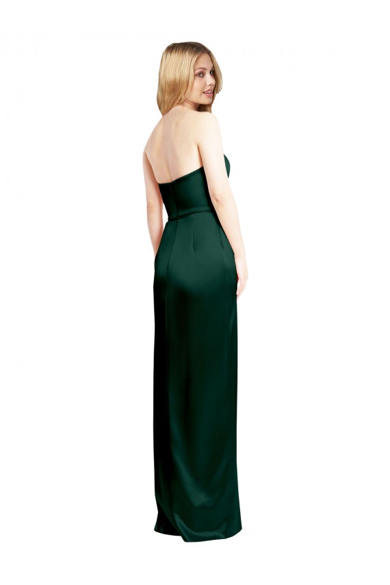 Cheap Scooped Strapless Neckline Stretech Satin Prom Dress with Side Slit