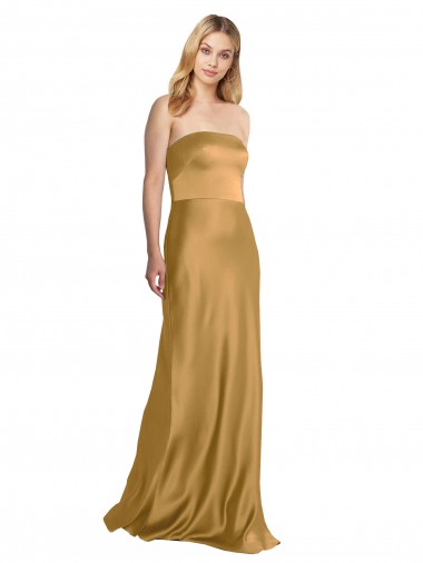 Cheap Sleek Strapless Long A-Line Stretch Satin Prom Dress