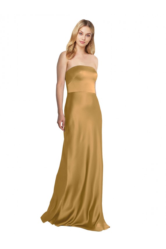 Cheap Sleek Strapless Long A-Line Stretch Satin Prom Dress