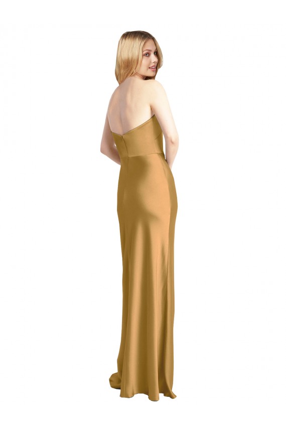 Cheap Sleek Strapless Long A-Line Stretch Satin Prom Dress