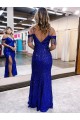 Cheap Cold Shoulder Sleeveless Long Floor Length Velvet Sequin Prom Dress with Slit