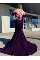 Cheap Cold Shoulder Sleeveless Long Court Train Velvet Sequin Prom Dress