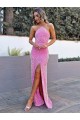 Cheap Halter Sleeveless Long Floor Length Velvet Sequin Prom Dress with Slit