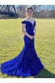 Cheap Off the Shoulder Sleeveless Long Sweep Train Velvet Sequin Prom Dress