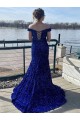 Cheap Off the Shoulder Sleeveless Long Sweep Train Velvet Sequin Prom Dress